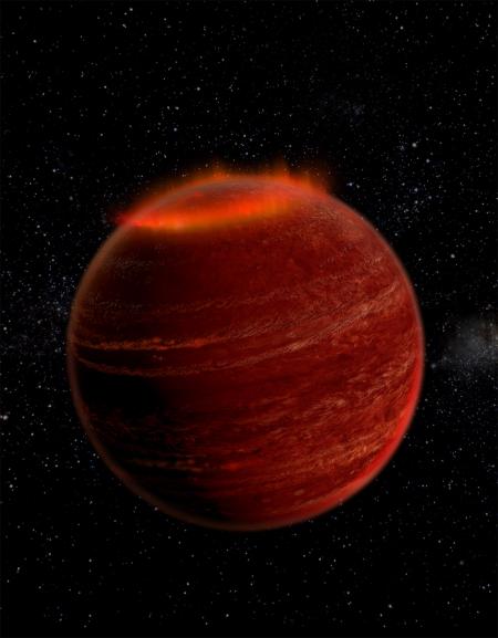 Artist's impression of an auroral display on a brown dwarf. Credit: Chuck Carter and Gregg Hallinan/Caltech