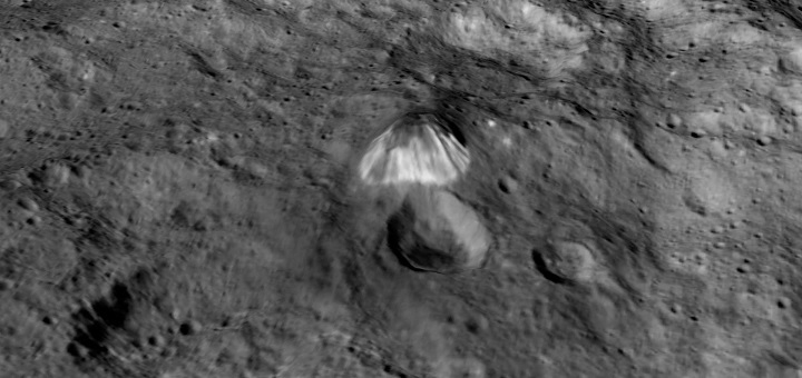 Among the highest features seen on Ceres so far is a mountain about 4 miles (6 kilometers) high, which is roughly the elevation of Mount McKinley in Alaska's Denali National Park. Credits: NASA/JPL-Caltech/UCLA/MPS/DLR/IDA/LPI