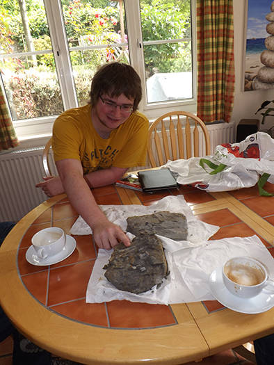 Sam Davies with the fossil foot