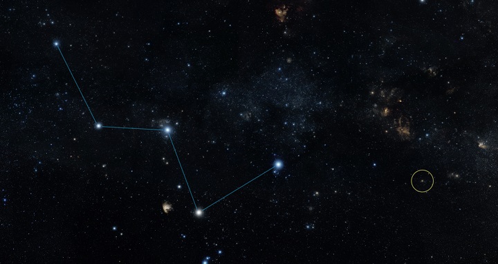 This sky map shows the location of the star HD 219134 (circle), host to the nearest confirmed rocky planet found to date outside of our solar system. The star lies just off the "W" shape of the constellation Cassiopeia and can be seen with the naked eye in dark skies. It actually has multiple planets, none of which are habitable. Credits: NASA/JPL-Caltech/DSS