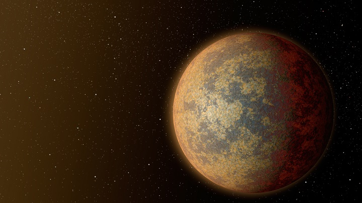 This artist's rendition shows one possible appearance for the planet HD 219134b, the nearest confirmed rocky exoplanet found to date outside our solar system. The planet is 1.6 times the size of Earth, and whips around its star in just three days. Scientists predict that the scorching-hot planet -- known to be rocky through measurements of its mass and size -- would have a rocky, partially molten surface with geological activity, including possibly volcanoes. Credits: NASA/JPL-Caltech